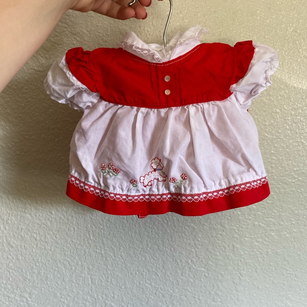 VINTAGE Red and White Baby Dress with Embroidery & Bloomers